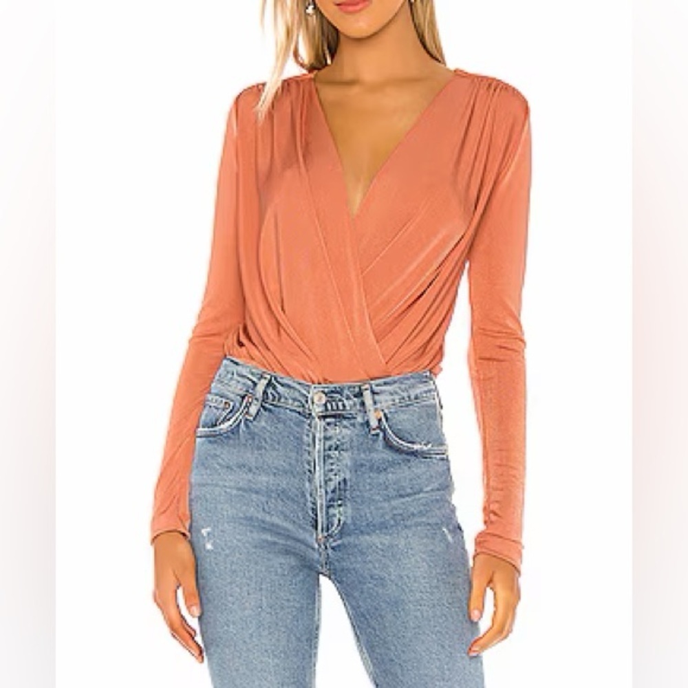 Free People Intimately Turnt Long Sleeve Bodysuit Ginger Spice Pink Orange Small